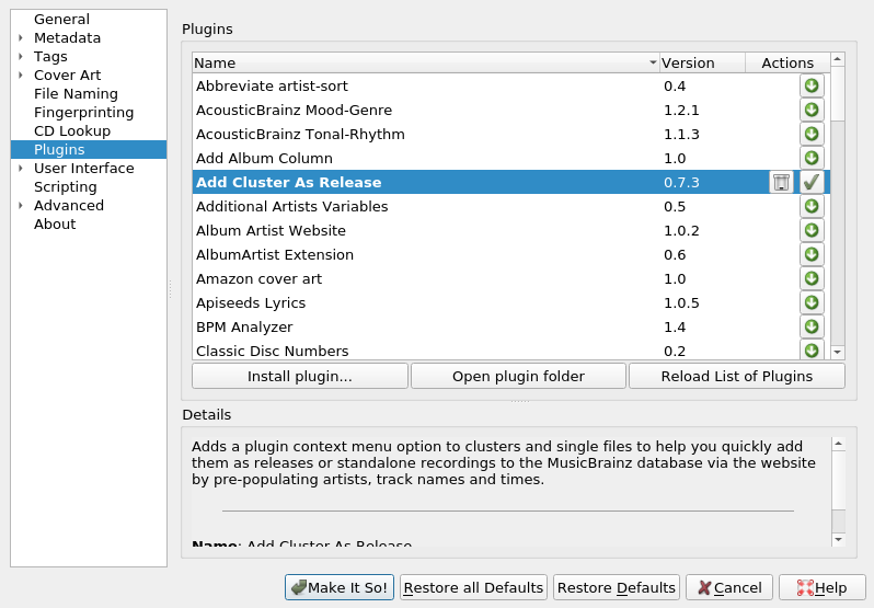 using plugins with musicbrainz picard